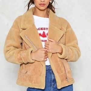 Bear Witness To This Faux Suede Aviator Jacket